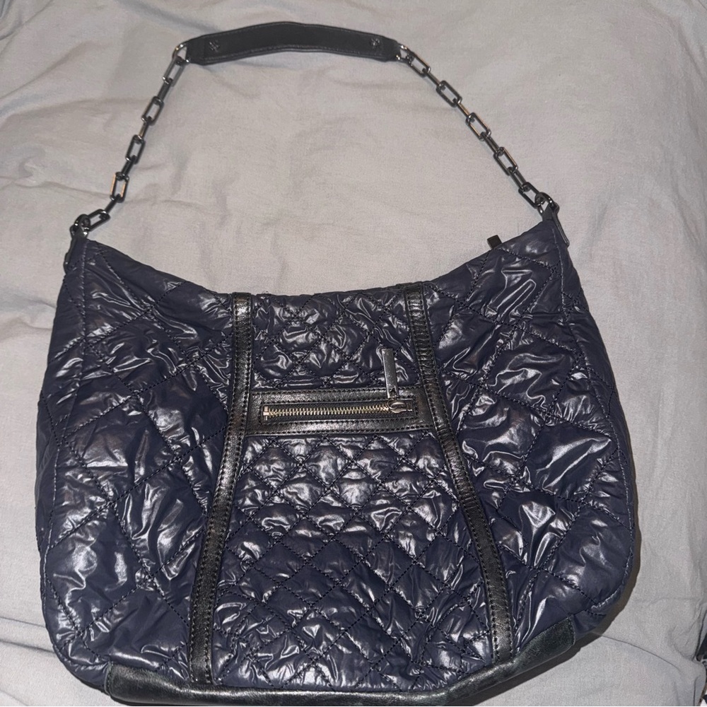 Tory Burch Alice Diamond Quilted Logo Hobo Bag Black Shoulder Handbag - Picture 5 of 8